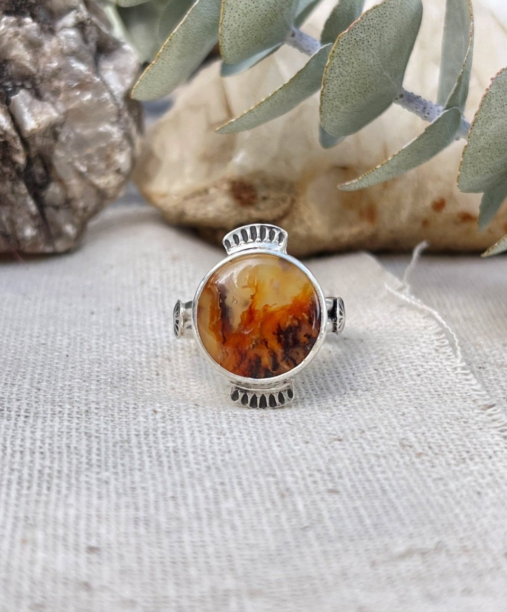 Plume Agate Fire Ring - Sky Island Jewelry