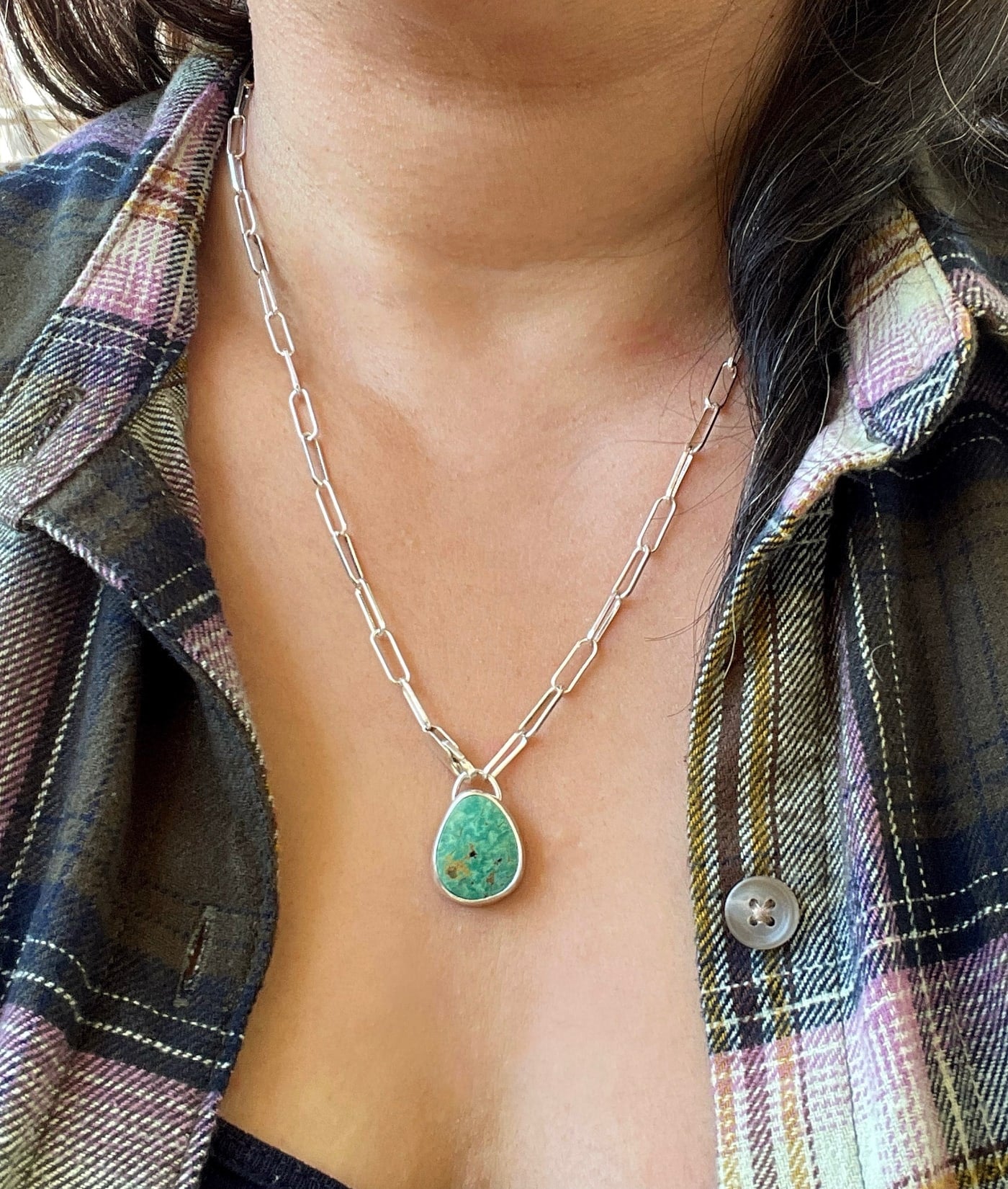 Turquoise Silver Pendant Tie Necklace Lariat hot